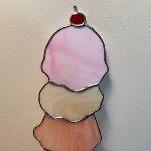 Glass 3 Scoop Ice Cream Cone - Stained Glass Handcrafted Artwork